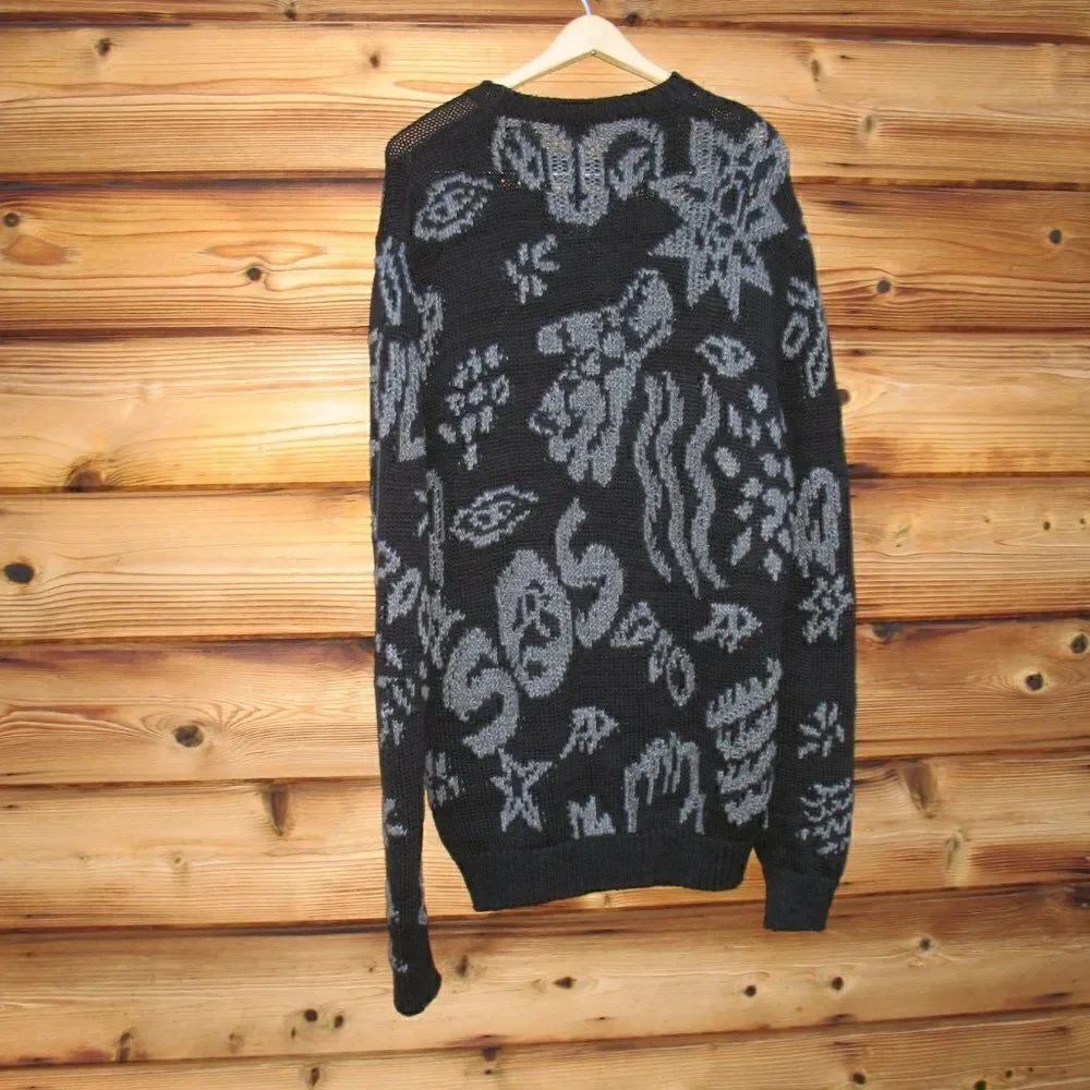 Rare Black Gray Oversize Graphic Sweater
